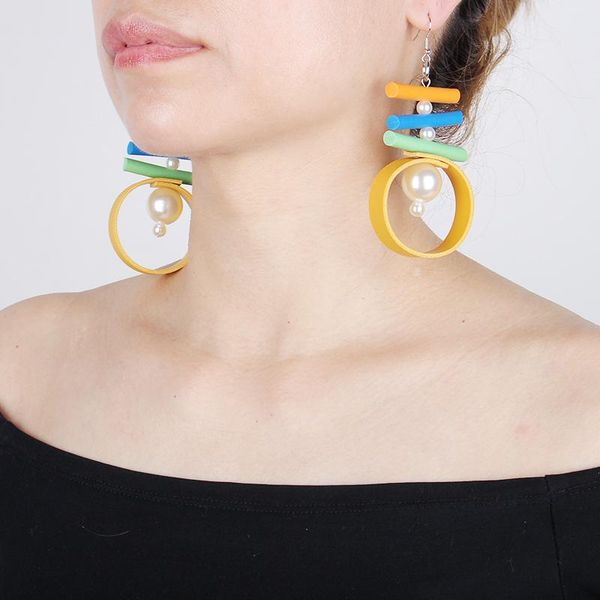 

dangle & chandelier leather pendant earrings women fashion big pearl drop designer bohemia wedding decoration colorful rubber jewelry, Silver