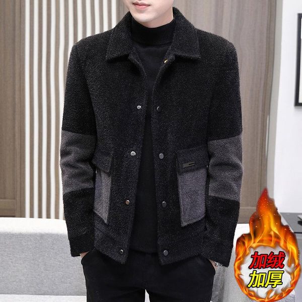 

woolen coat men's 2021 autumn and winter new korean short woolen coat men's thickened jacket windbreaker, Black