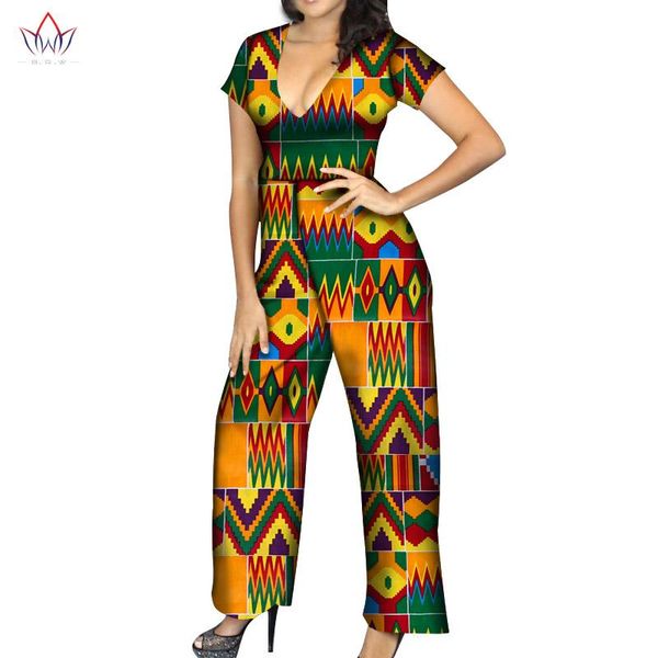

ethnic clothing african print casual jumpsuit for women short sleeve ankle length wid leg cotton v-neck plus size wy5835, Red
