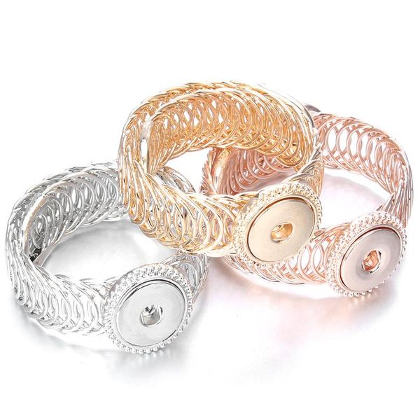 

new snap jewelry 12mm 18mm rose gold silver plated cuff snap button bracelet bangle adjustable size bracelet for men wom jllyyx, Golden;silver