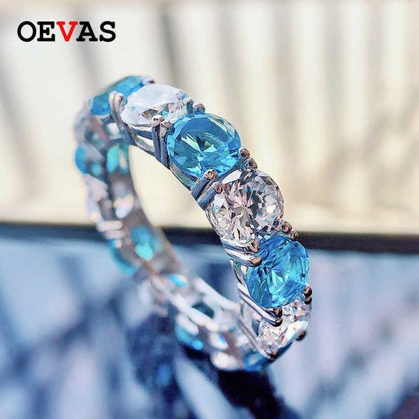 

oevas 100% 925 sterling silver sparkling 1 row high carbon diamond wedding rings for women rubby aquamarine party fine jewelry, Golden;silver