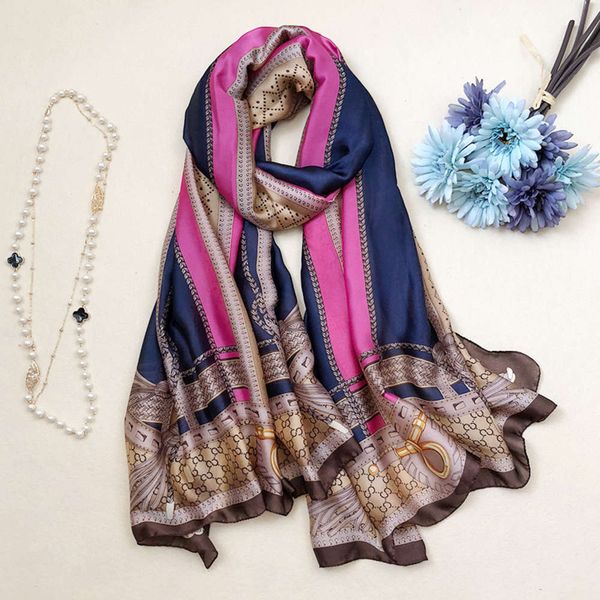 

designer sunscreen new printing silk like scarves decorated women's long variety shawl beach towel, Blue;black