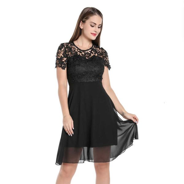 

dresses neck casual round drs women's perspective lace skirt 2130, Black;gray