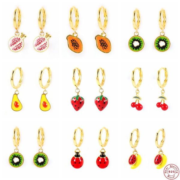 

dangle & chandelier aide 925 sterling silver colored enamel fruit pendant earrings summer collection strawberry avocado cherry charm