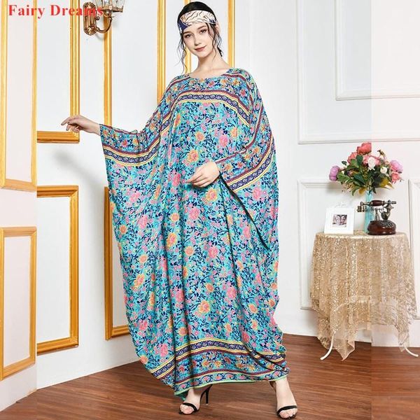 

ethnic clothing loose abaya pakistan dubai turkey bangladesh flowers print islamic kaftan arabic women muslim maxi dress blue robe, Red