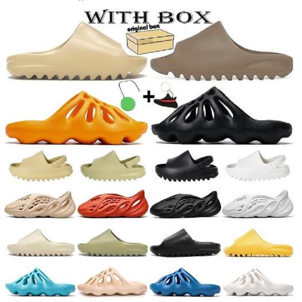 

with box 2021 foam runner shoe clog sandal triple black slide slipper women mens tainers bone 450 beach sandals slip-on shoe