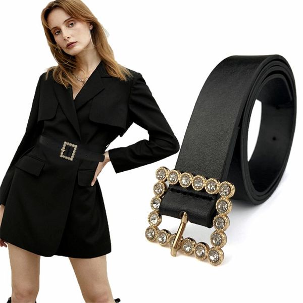 

belts 2021 fashion for women pin buckle pearl imitation leather pu, Black;brown