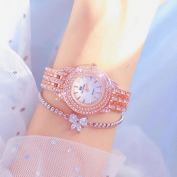

wristwatches watches for women women's quartz ladies fashion full diamond gold wristwatch dresses clocks, Slivery;brown