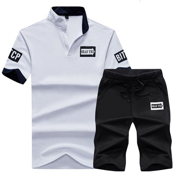 

2021 new 2 piece sporting fashion print summer t-shirts men set tracksuit slim tshirts mens cotton casual large ioe4, White;black
