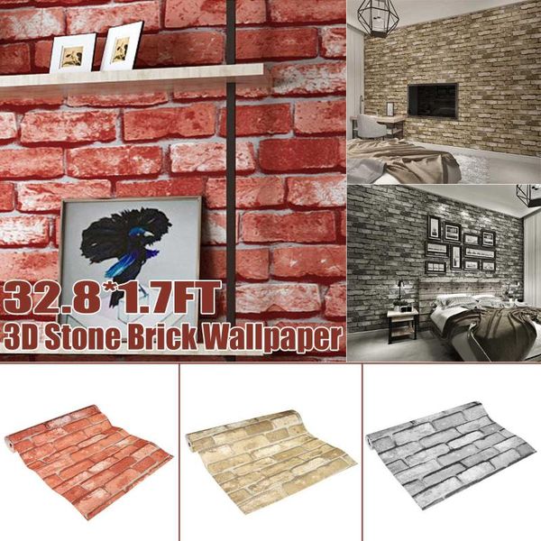 

wallpapers 45cmx10m 3d pvc wood grain wall stickers paper brick stone home decor rustic effect self-adhesive sticker room