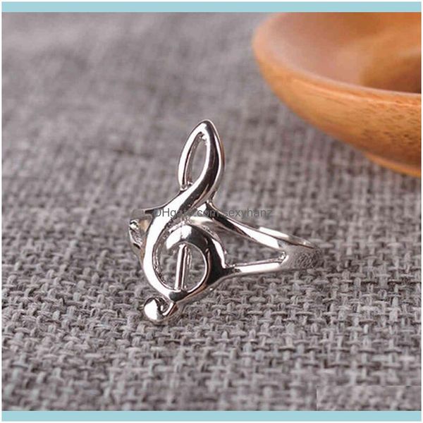 Anéis de cluster Jewelry1PC Moda Bonito Sier Cor Musical Música Nota Anel Troble Clef Jóias Gota entrega 2021 CSDP5