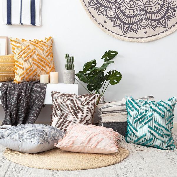 

cushion/decorative pillow tassels cushion cover brown pink blue yellow floral square case stripe twill home decoration sofa 45x45cm