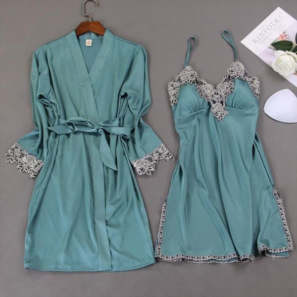 

nighty robe set 2pcs womens sleepwears nightshirts sleep suit v neck pajamas silky sleepwear homewear wear home nightdress negligee gown, Black;red