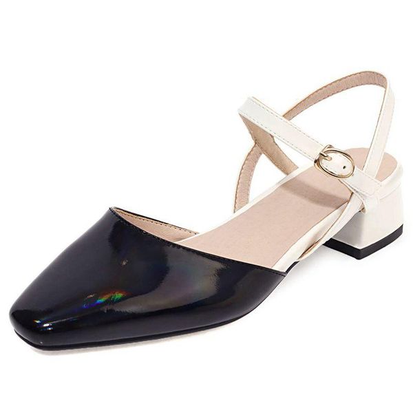 

dress shoes agodor women patent leather slingback pumps fashion mid chunky heel multicolor big size 32-48, Black