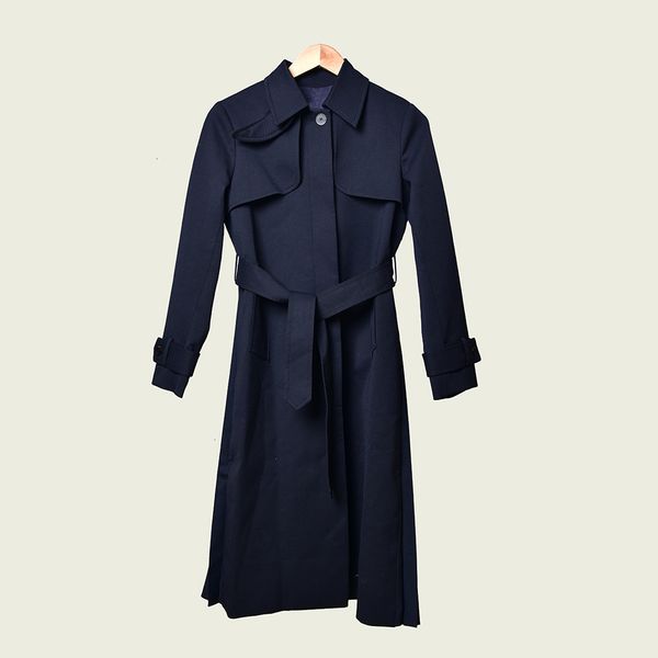 

autumn winter new 2021 women long coat stand collar pleated patchwork tie bow ladies windbreaker jacket female outwear dt191024, Tan;black