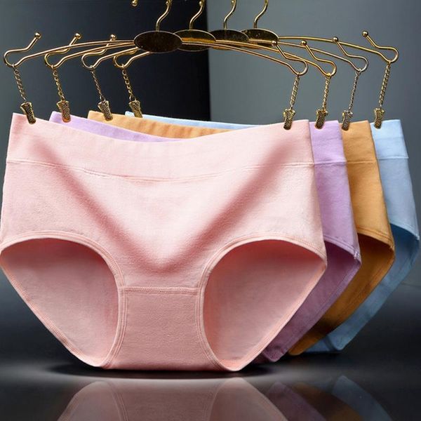 

women's panties mid-waist ladies pure cotton color large size, Black;pink