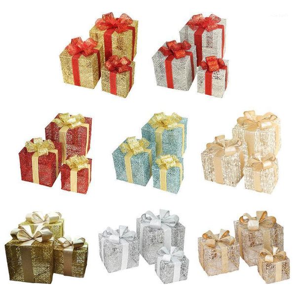 

christmas decorations 3pcs luminous wrought iron gift box with warm white led string lights for tree decor ornament