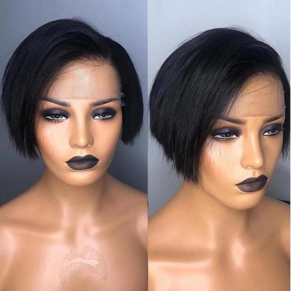 

lace wigs pixie cut front human hair maxine remy short wig 150%, Black;brown