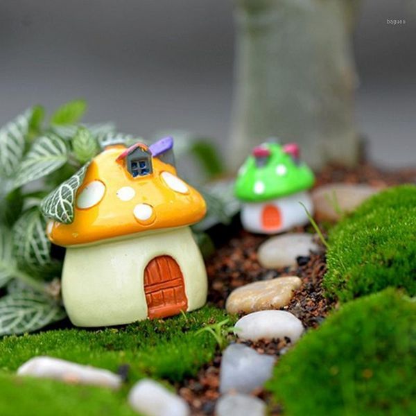 Objetos decorativos figurinhas 8 estilos ornamento jardim cogumelo casa boneca figura resina estatueta artesanato planta potenciômetro miniatura bonsai