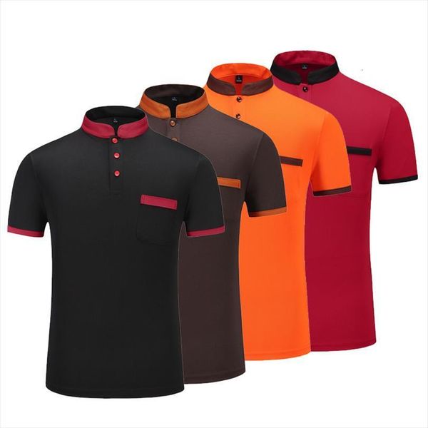 

shirt women work clothes men polos short sleeve waiter mandarin stand collar homme camisa plus size 5xl, White;black