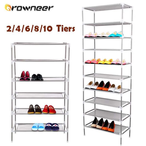 2/4/6/8/10 Tiers Shoe Hanger Metal Plástico Sapato Rack à prova de poeira Organizador de armazenamento expansível Multi-Size Display Gabinete de prateleira 210609