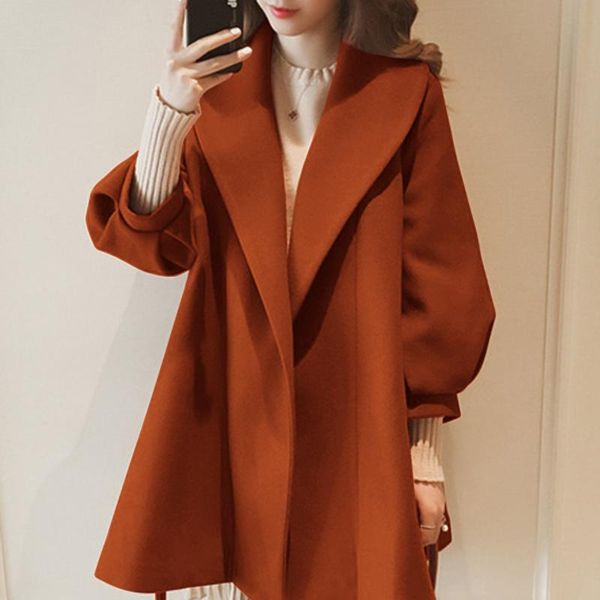 

women's wool & blends autumn and winter women coat fashion with waist jacket solid color puff sleeve wide loose korean chic cardigan s-, Black