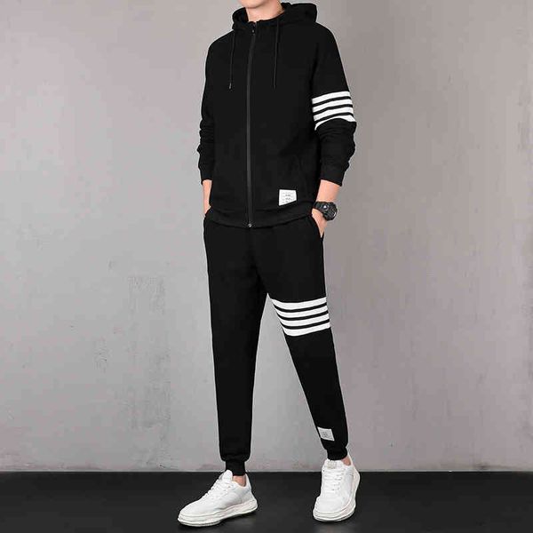 

men's tracksuits or boys'ensembles of hooded sweaters, with zipper, stripe, casual, outdoor sports, jogging, fitness, men's s, Gray