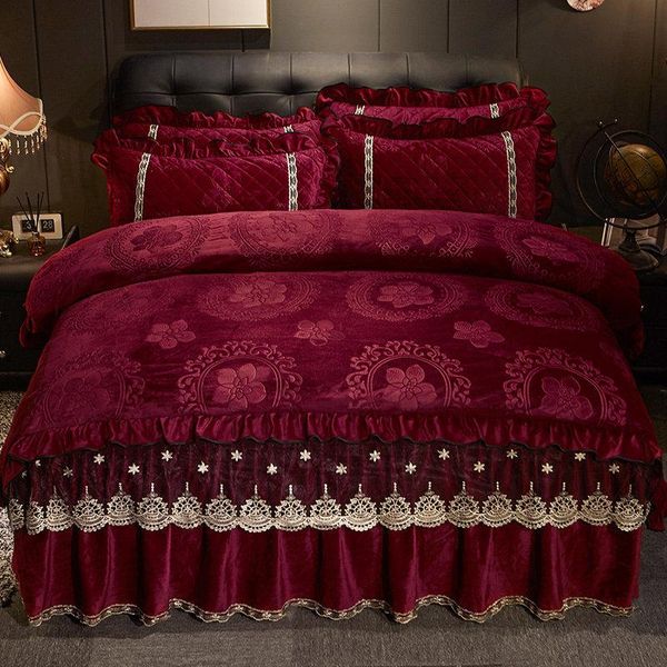 

bedding sets duvet cover set crystal velvet 4pcs embossed quilted bedskirt thick soft twin king  luxury bed