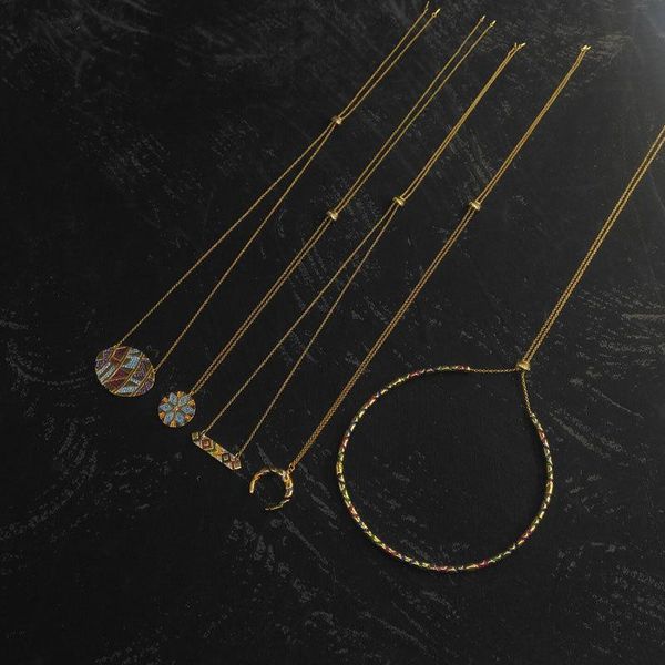 

chains s925 sterling silver colorful tribal geometric crescent arc oval necklace retro sweater chain luxury monaco jewelry