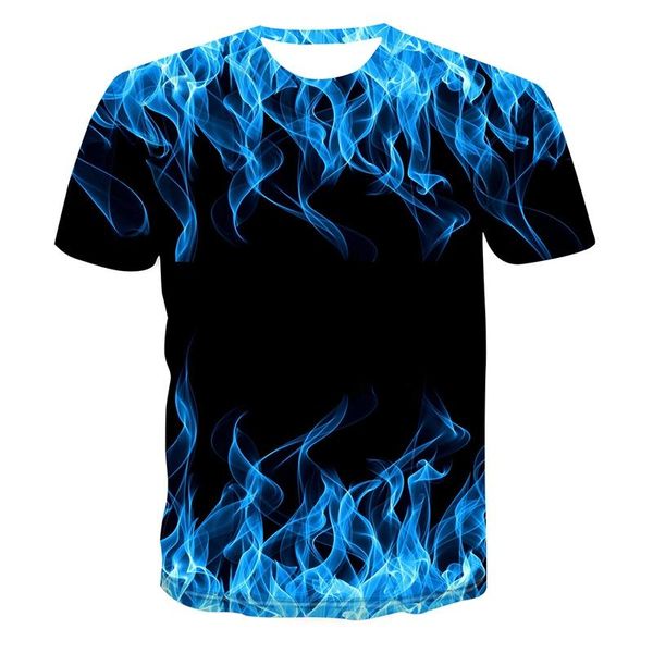 

men's t-shirts 2021 flame men and women oversized t-shirt summer fashion short-sleeved 3d round neck blouse smoke shirt, White;black