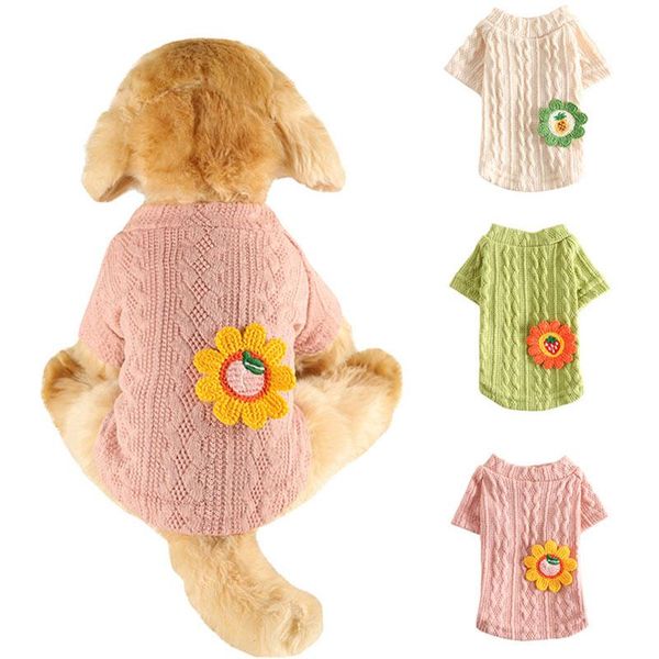 

dog apparel 1pc pet sweater classic solid color flower sweaters winter warm cotton coat knitting clothes clothing