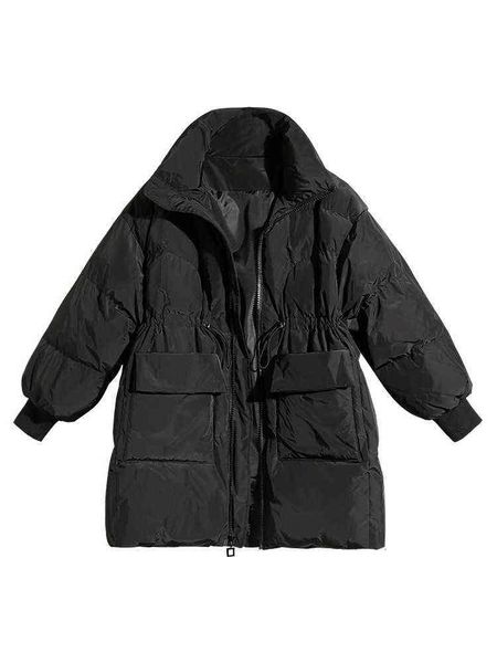 

medium length thickened large down cotton padded et women's waist closing versatile black in winter 2021