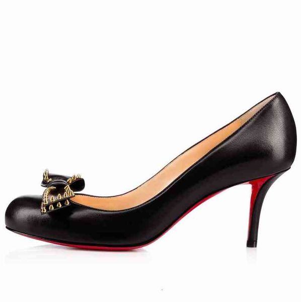 

design ballalarina famous dress shoes red bottom pumps round toe high heels bow walking elegant party,wedding,dress eu35-43,with box, Black
