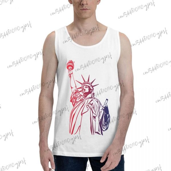 

men' tank gradient color statue of liberty basketball shirt white cotton, White;black