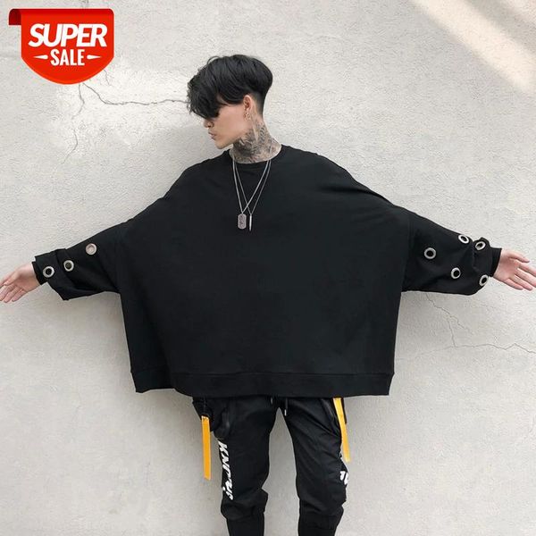 

darkly stylish solid mens batwing sleeve sweatshirts hip hop autumn male thin stage youth punk sweatshirts streetwear oversize #mk0c, Black