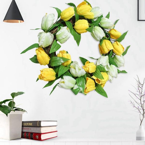 

decorative flowers & wreaths flower ring home doorwork tulip vine wall door hanging festival decor yellow white artificial decorations