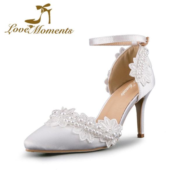 

dress shoes white satin women pumps pointed toe ankle strap handmade lace flower wedding bridal mother of the bride plus size, Black