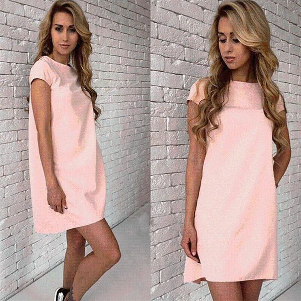 

casual dresses summer beach dress women female short sleeve loose mini a-line candy color s-xxl, Black;gray