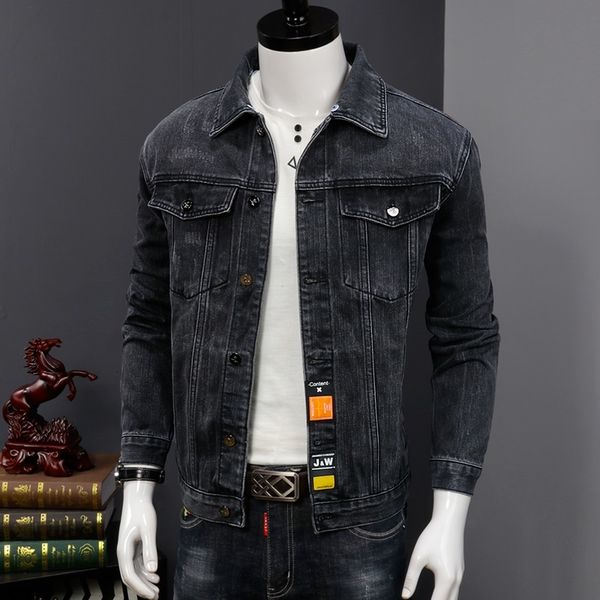 

2021 black casual denim male jacket autumn cotton pilot cap outerwear of4b, Black;brown