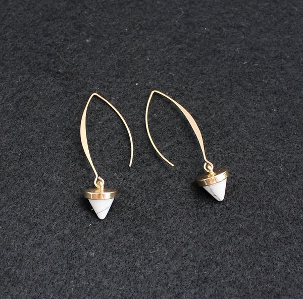 

green white kallaite marble turquoise stone earrings cone shape rose quartz dangle earrings for women jewelry, Silver