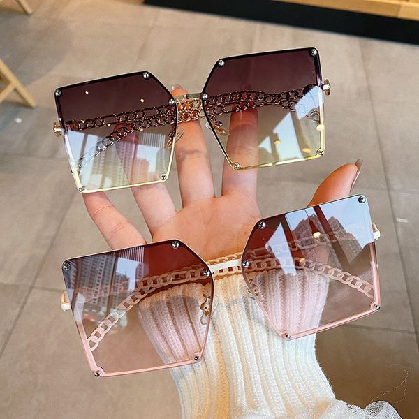 

2021 new fashion oversize gradients sunglasses for women vintage alloy chain frames non square sun glasses elegant female shades glasses who, Silver