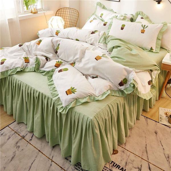 

bedding sets princess style set 3pc or 4pcs bed skirt duvet cover women 2021 ruffles linens flower twin