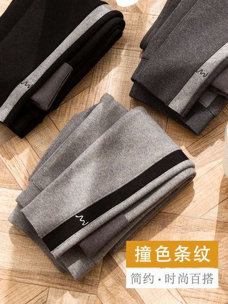 

fashion side autumn and winter new velvet stripe women's fashion versatile leggings wear elastic thin warm pants luxury, Black;white