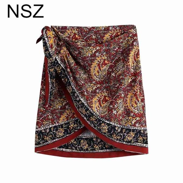 Nsz Mulheres Imprimir Swimwear Irregular Cobertura de Envoltório Vintage Beachwear Bikinis Beachwear Swimsuit Sarong 210629