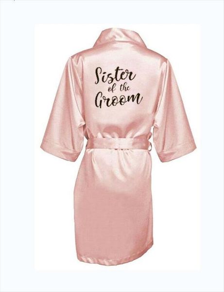 

bride bridesmaid robe with women sleepwear white black letters mother sister of the wedding bathrobe kimono satin robes, Black;red
