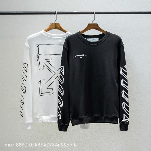 

drawing off line style simple three-dimensional arrstyle sweater for men and women lovers european large loose terry round neck, Black