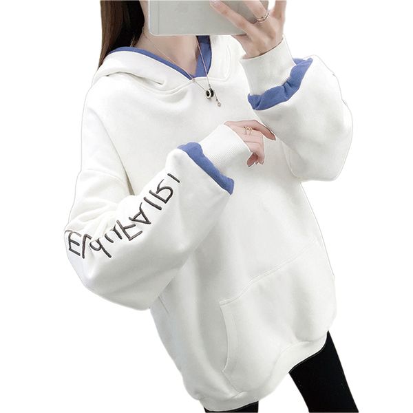 

qrwr 2021 autumn winter women sweatshirt fashion letter embroidery thien hoodies casual oversize solid color sweatshirt women, Black;pink