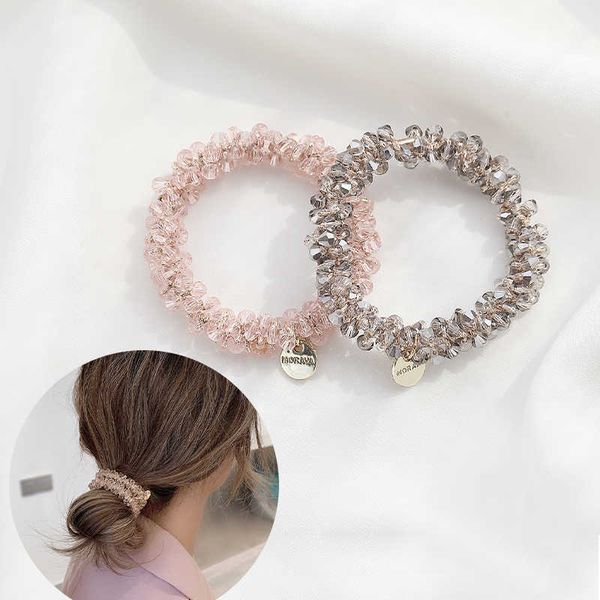 CHIMERA 2 Teile/satz Perlen Elastische Haar Gummibänder für Frauen Pferdeschwanz Koreanische Elegante Strass Mädchen Haar Krawatten Seile Scrunchies X0722