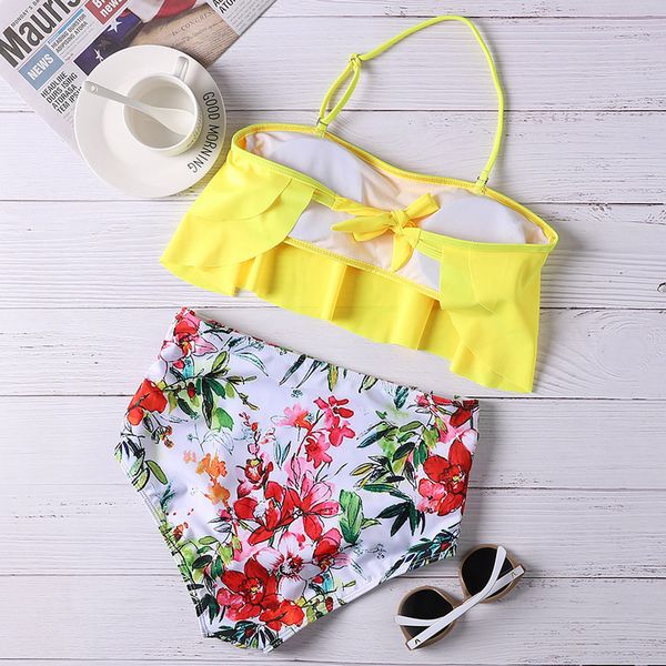 

2021 hoge waisted print ruche split badmode beachwear bikini women, White;black