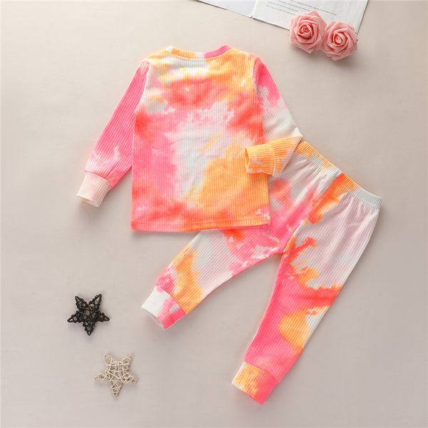 

1-6y girls tie-dye clothes set spring boy long sleeve pullover o-neck baby t-shirt autumn pants kids 3pcs infant outfit, White